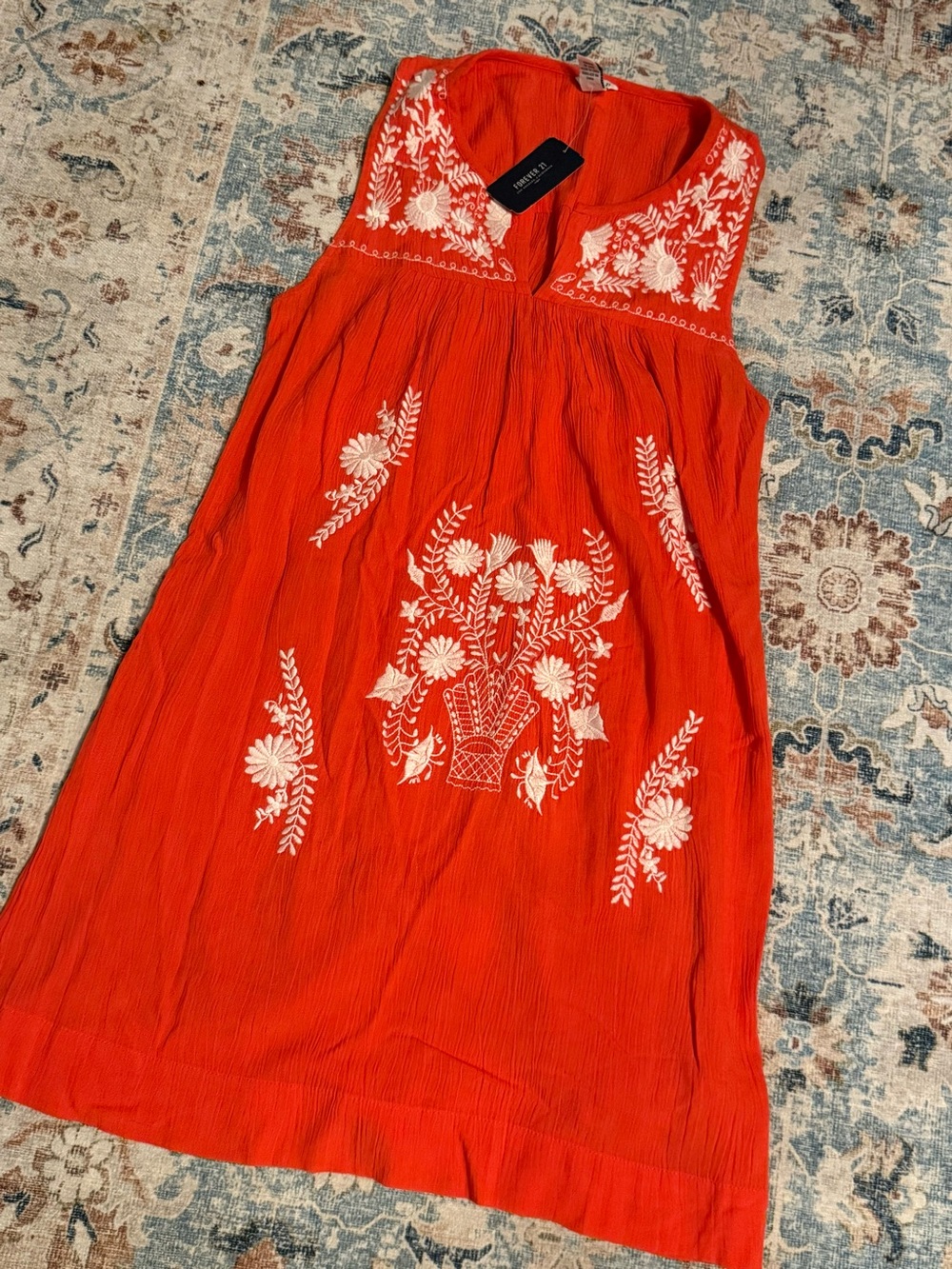 (2 for $25) FOREVER 21 Orange Embroidered Shift Dress - Small - NWT